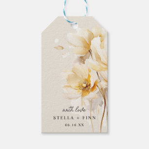Elegant vit guld blomma bröllop dammig sand presentetikett
