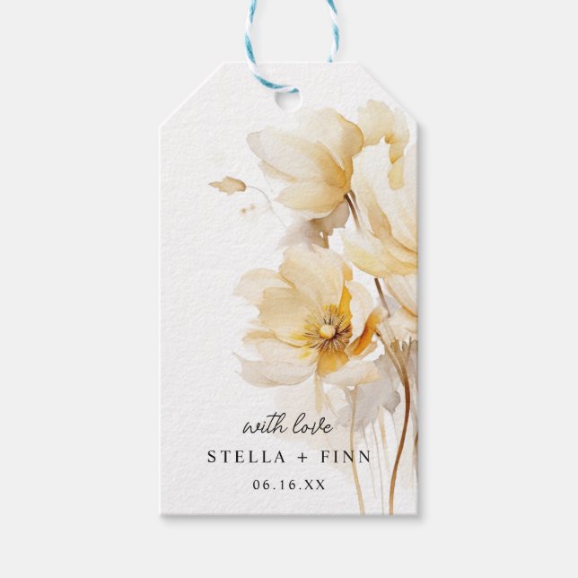 Elegant vit guld blomma bröllop presentetikett (Framsidan)