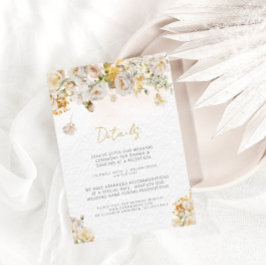 Elegant vit guld blommig bröllopsdetaljkort tilläggskort