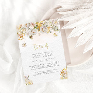 Elegant vit guld blommig bröllopsdetaljkort tilläggskort