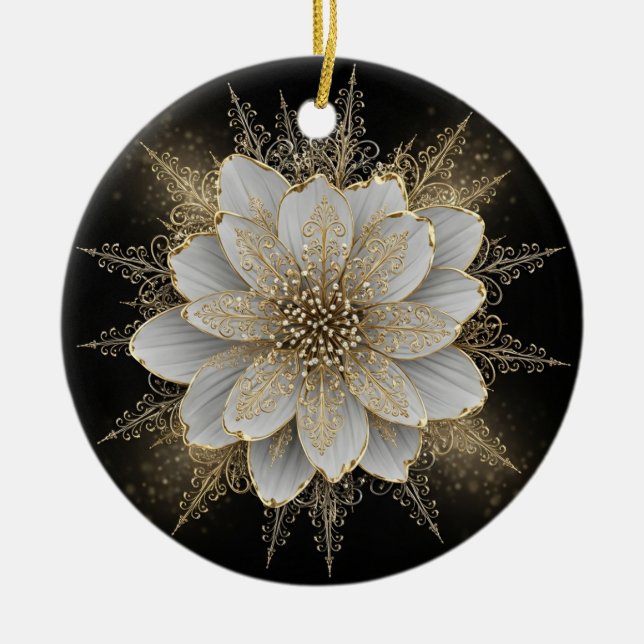 Elegant vit & guld blommig ornament (Framsidan)