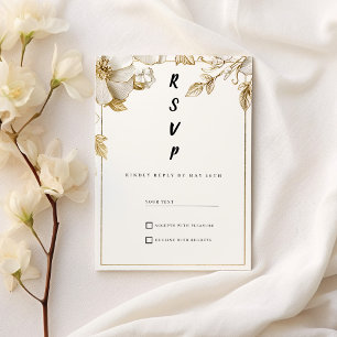 Elegant vit guld blommor typografi RSVP Inbjudningar