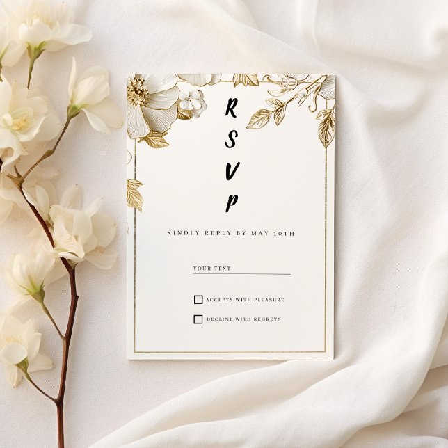 Elegant vit guld blommor typografi RSVP Inbjudningar (Elegant white gold flowers typography RSVP )