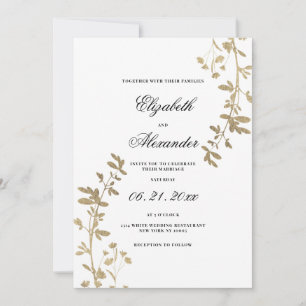 Elegant vit guld blomsterlyx bröllop inbjudningar