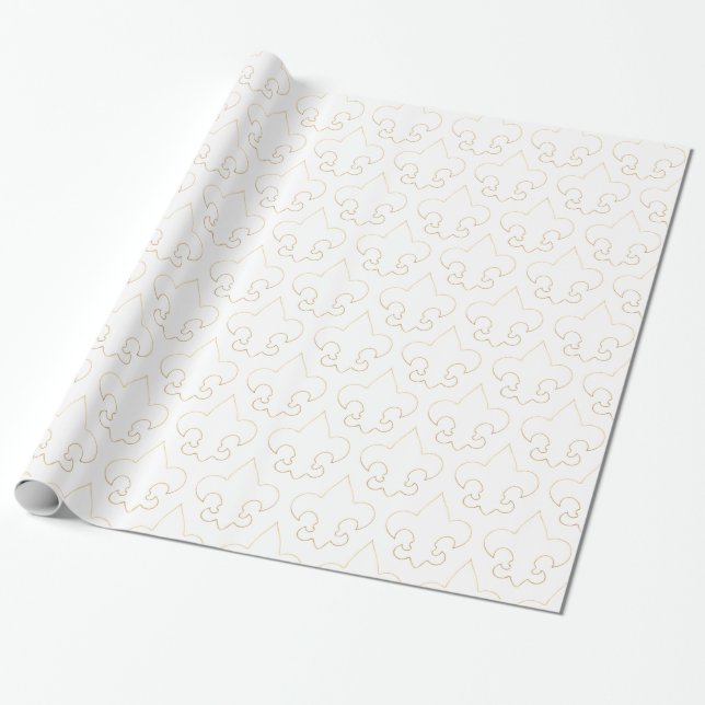 Elegant vit & Guld Fleur De Lis Wrapping papper Presentpapper (Utrullad)
