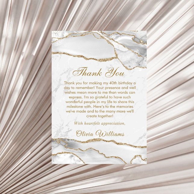 Elegant Vit & Guld Födelsedagsfest Tack Kort (White and gold birthday party thank you card)