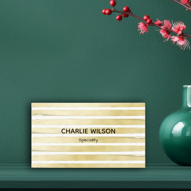 Elegant, vit guld-folie, strimlad professionell visitkort (Elegant white gold foil paint striped professional business card)