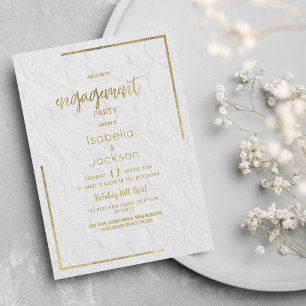 Elegant, vit guld fransk blommigt snöre Förlovning Inbjudningar