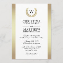 Elegant vit guld laurbär monogram bröllop