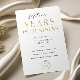 Elegant Vit & Guld Logotyp Företagsjubileum Inbjudningar