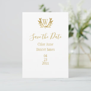 Elegant vit Guld Löv monogram minimalistiskt Spara Datumet