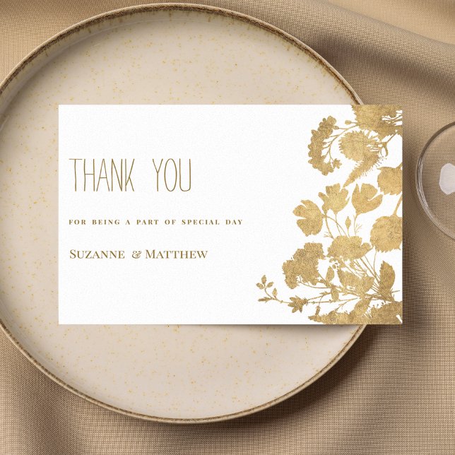 Elegant vit guld-lyxblomma Tack Inbjudningar (Elegant white gold wildflower luxury Thank You)