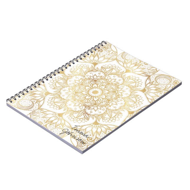 Elegant vit guld Mandala Blommig  Anteckningsbok (Vänstra Sidan)