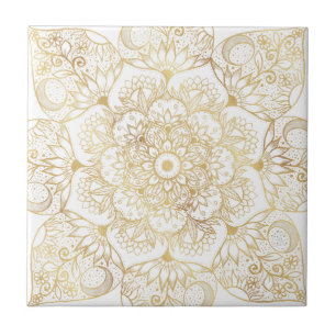 Elegant vit guld Mandala Blommig  Kakelplatta