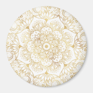 Elegant vit guld Mandala Blommig Magnet