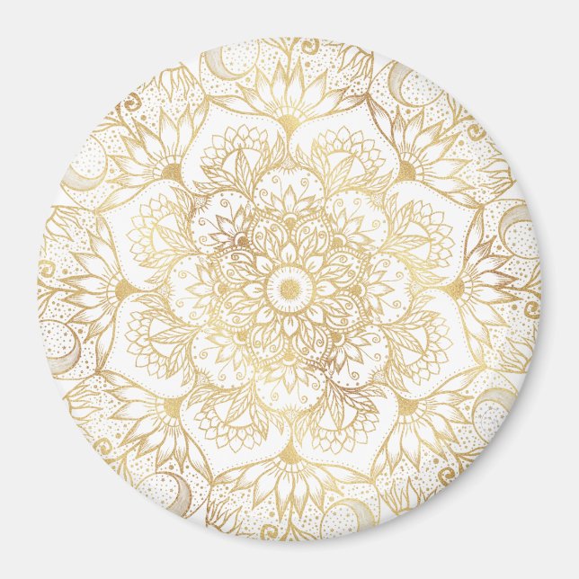 Elegant vit guld Mandala Blommig  Magnet (Framsidan)