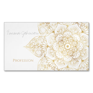 Elegant vit guld Mandala Blommig  Magnetiska Visitkort