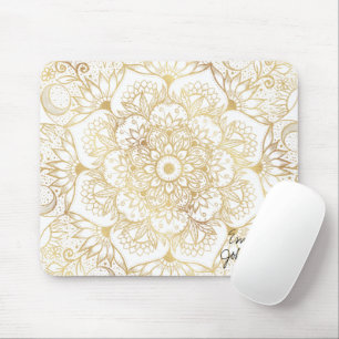 Elegant vit guld Mandala Blommig  Musmatta