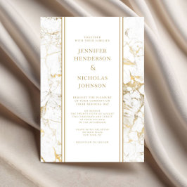 Elegant vit & guld marmor bröllop inbjudningar