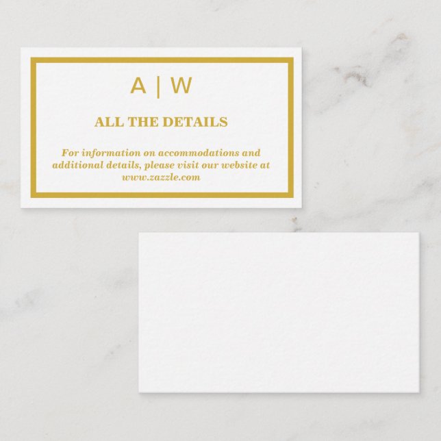 Elegant vit guld minimal bröllopsföljekort tilläggskort (Fram/baksida)