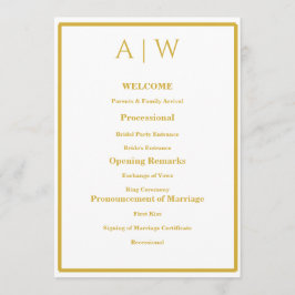 Elegant vit guld minimal bröllopsprogramkarta | program