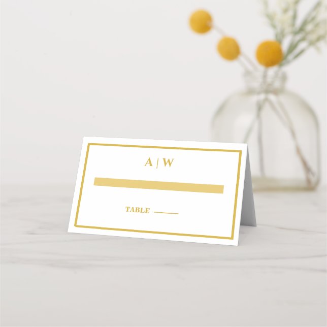 Elegant vit guld minimal wedding platskort  placeringskort (Framsida)