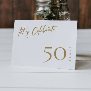 Elegant Vit & Guld Personlig 50-årsjubileumskaka Inbjudningar