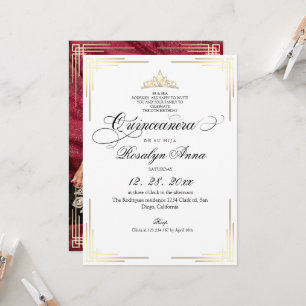 Elegant vit guld prinsessa Quinceañera Inbjudningar