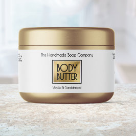 Elegant vit, guld, svart Body Butter-burkarsetiket Vattenflaska Etikett