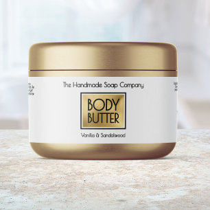 Elegant vit, guld, svart Body Butter-burkarsetiket Vattenflaska Etikett
