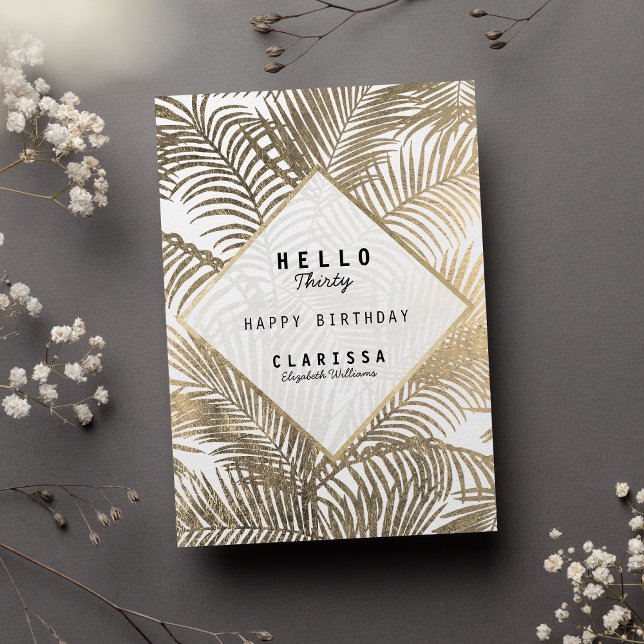 Elegant vit guld tropiska blommigtens födelsedagsk magnetisk inbjudningskort (Elegant white gold tropical floral birthday magnet)
