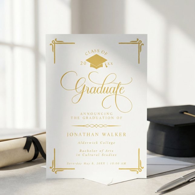 Elegant vit guld universitetsavgång  meddelande (Skapare uppladdad)