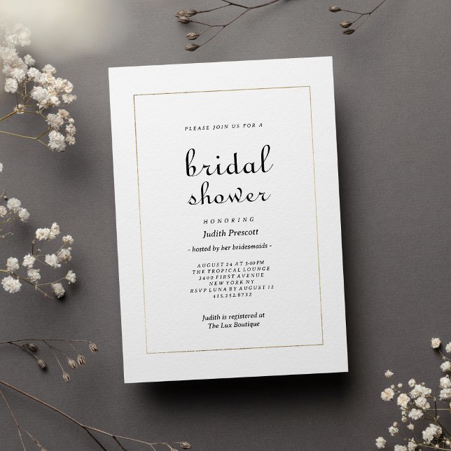 Elegant vit guld vintage kalligrafi Bröllopsdusch  Inbjudningar (Chic white gold vintage calligraphy Bridal Shower)