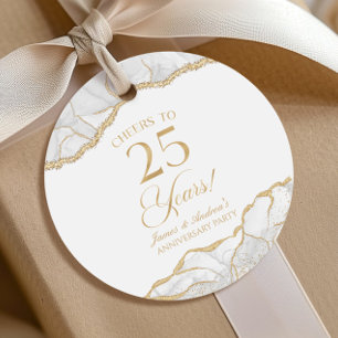Elegant vit guldagate 25-årsjubileum fest gåvor etiketter