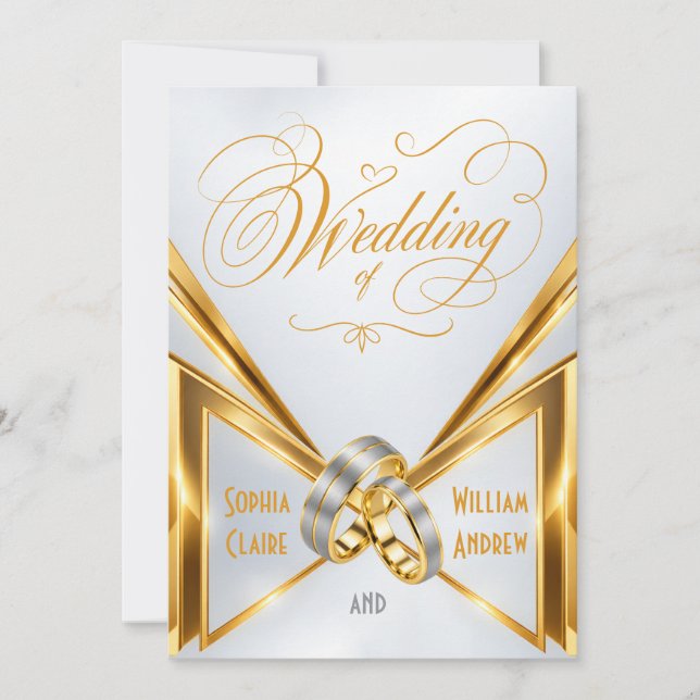 Elegant vit guldringar bröllopsinbjudan inbjudningar (Framsida)