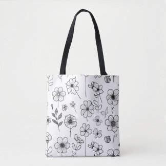 Elegant vit handväska med delikat blomsterdesign tygkasse