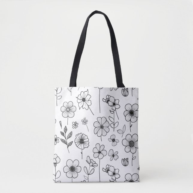 Elegant vit handväska med delikat blomsterdesign tygkasse (Framsida)