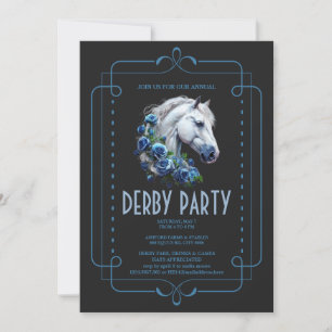 Elegant Vit Häst & Blå Rosor Kentucky Derby Pa Inbjudningar