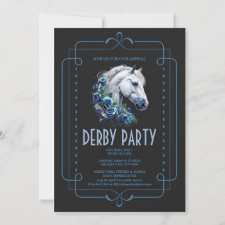 Elegant Vit Häst & Blå Rosor Kentucky Derby Pa Inbjudningar