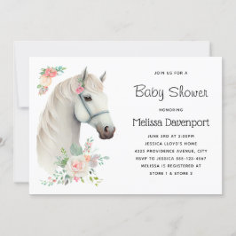 Elegant vit häst Boho blommig baby shower Inbjudningar