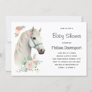 Elegant vit häst Boho blommig baby shower Inbjudningar