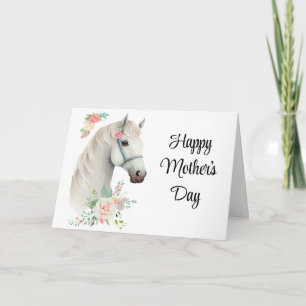 Elegant Vit Häst Boho Blommig - Mors Dag Kort
