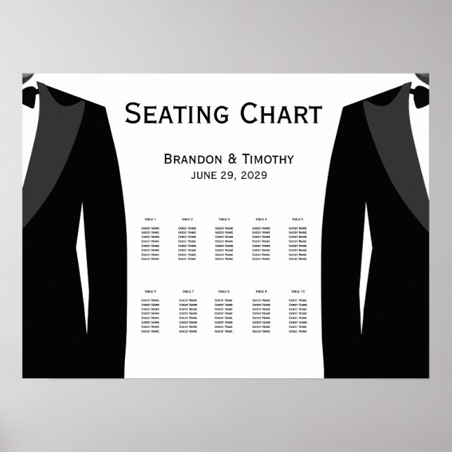 Elegant vit HBTQ-bröllops sittplatskarta Poster (Framsidan)