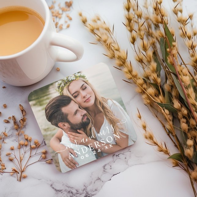 Elegant vit herr och fru foto bröllop underlägg papper kvadrat (Skapare uppladdad)