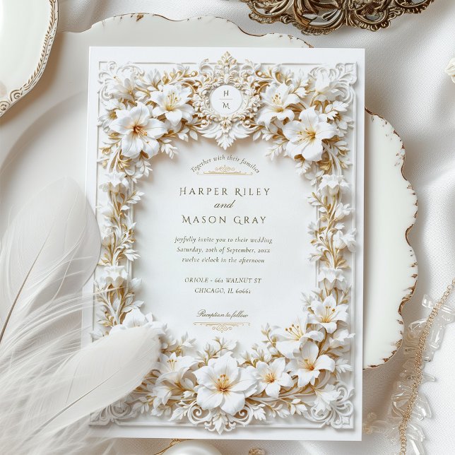 Elegant Vit Hibiscus Faux Embossed Inbjudningar (Skapare uppladdad)