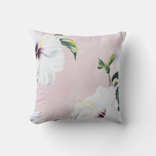 Elegant Vit Hibiscus på Mjuk Rosa Bakgrund Kudde (Framsida)