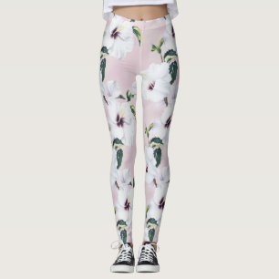 Elegant Vit Hibiscus på Mjuk Rosa Bakgrund Leggings