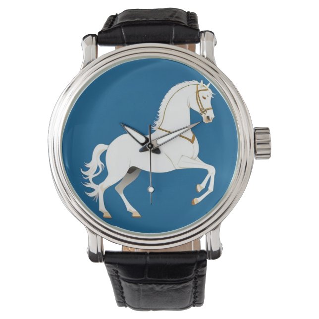 Elegant vit hingst Klassisk häst Lyx Art Armbandsur (Framsida)