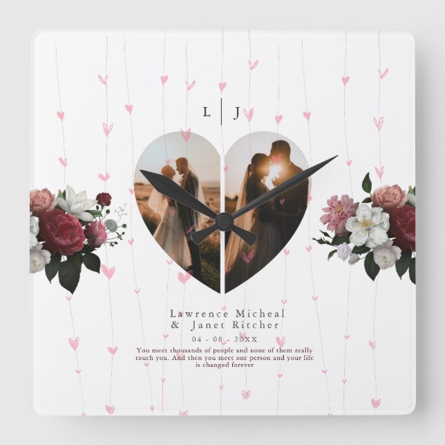 Elegant Vit Hjärtformade fotoAnpassningsbar för he Fyrkantig Klocka (Framsida)
