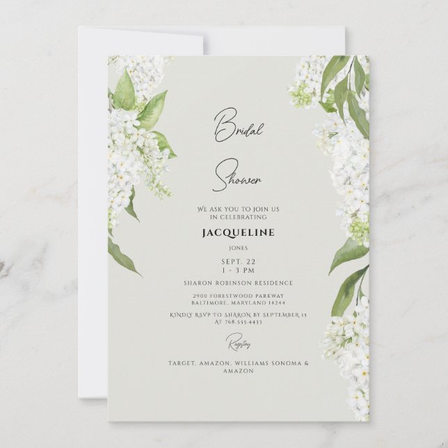 Elegant vit hortensia beige bröllopsdusch inbjudningar (Framsida)